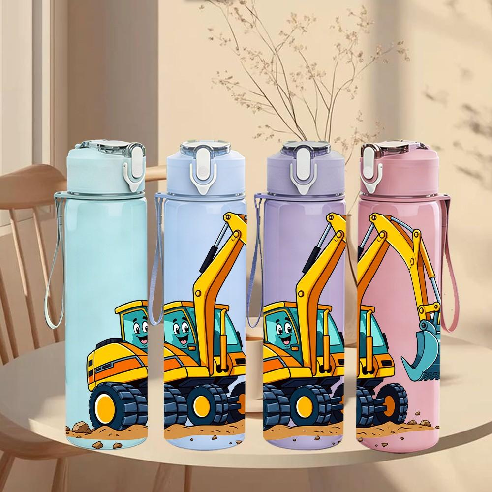 1PC Yellow Excavator Machine 750ml Color Plastic Sports Water Bottle Leakproof Flip Straw Lid Suitable for Sports Office Home Use