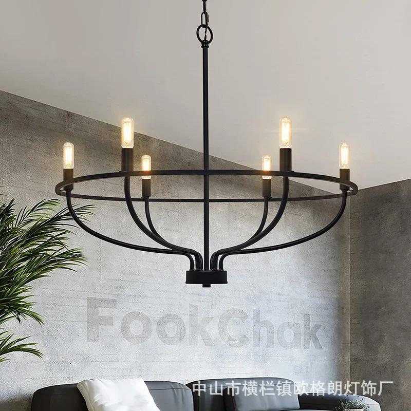 Living Room Iron Retro LED Ceiling Chandelier Pendant lamp Modern Dining Room Industry Decor Light Ring ight Home DecorFixtures