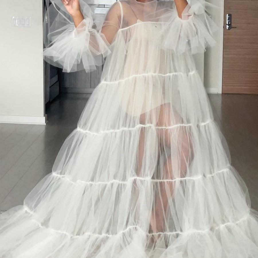 

Весна/Лето 2025 Европейское и Американское Женское Свадебное/Вечернее Платье на Бретелях-Спагетти с Сетчатыми Рукавами Extra Large белый