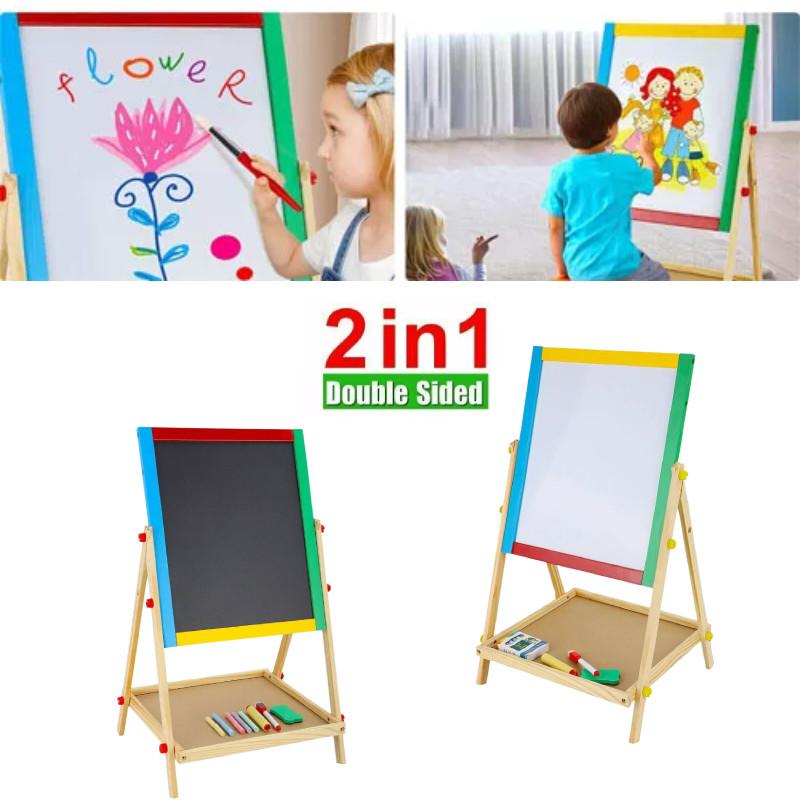2 1 In Adjustable Bla White Wooden Easel Ding Chalk Board Childs Art Craft Toy