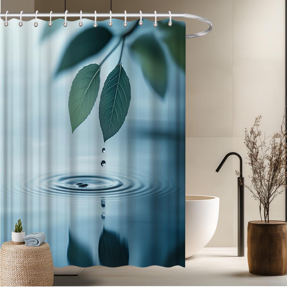 

Nature-Inspired Shower Curtain, Water Droplets & Leaves Design, Fade-Resistant Polyester, Bath Decor W60H190(CM)-1 Pcs