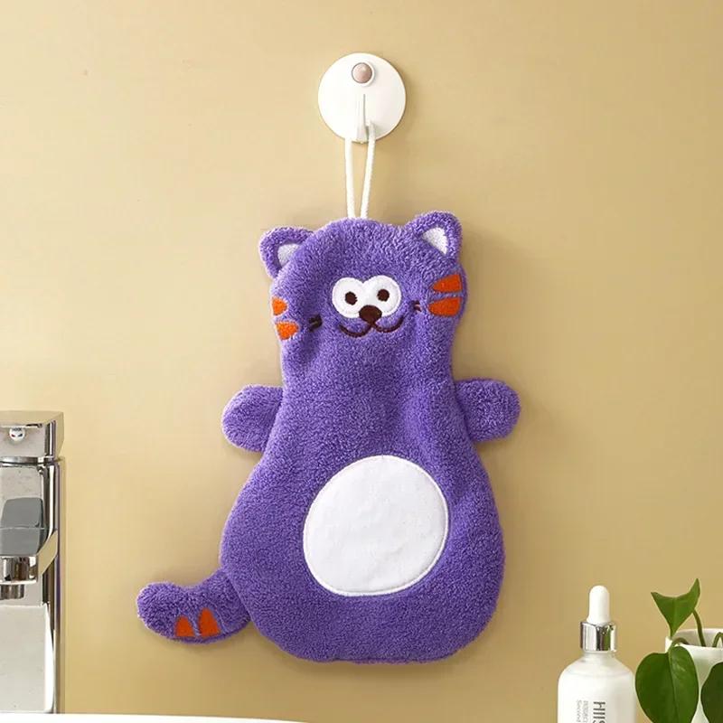 1PC Cartoon Cat Hand Towel Cute Animal Coral Velvet Water Absorption Quick Dry Wipe Children Hands Towel Kitchen Bathroom Supply