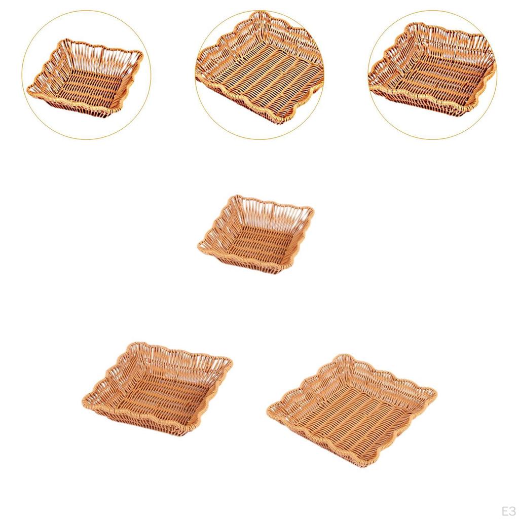 3 Pieces Imitation Rattan Basket Snack Storage Multifuctional Bin Organizer Food Serving Holder