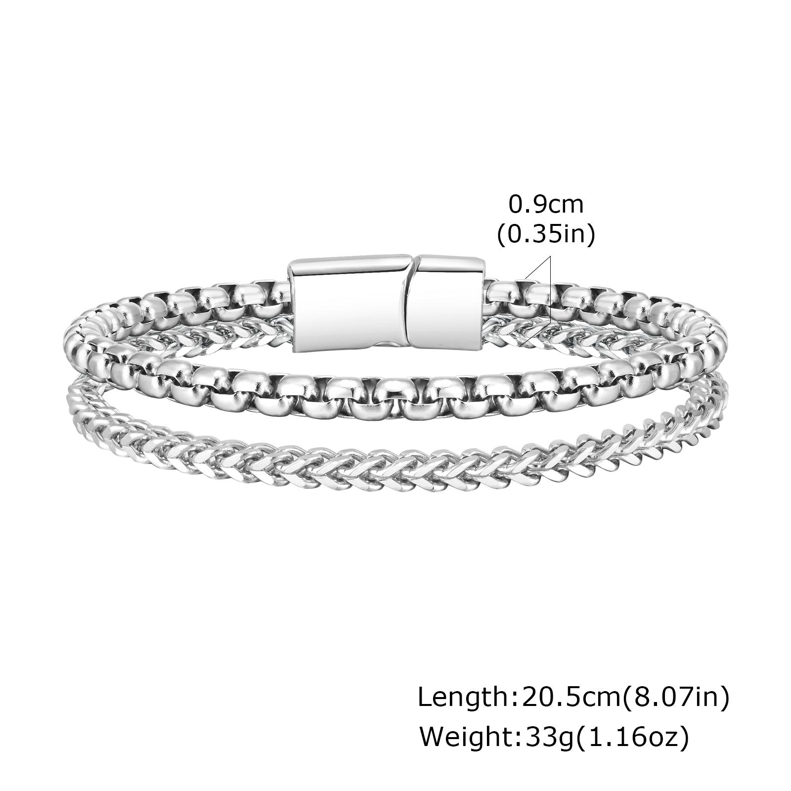 Vnox Stainless Steel Round Box Chain Bracelets, Mens Layered Square Cuban Link Bracelets, Simple Metal Franco Foxtail Bracelets