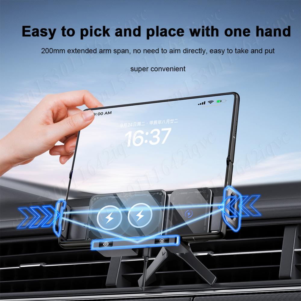 Car Wireless Charger Stand Car Phone Holder Mount 15W Dual Coil Car Vent Phone Holder For Samsung Galaxy Z Fold 5 6 Flip 3 4