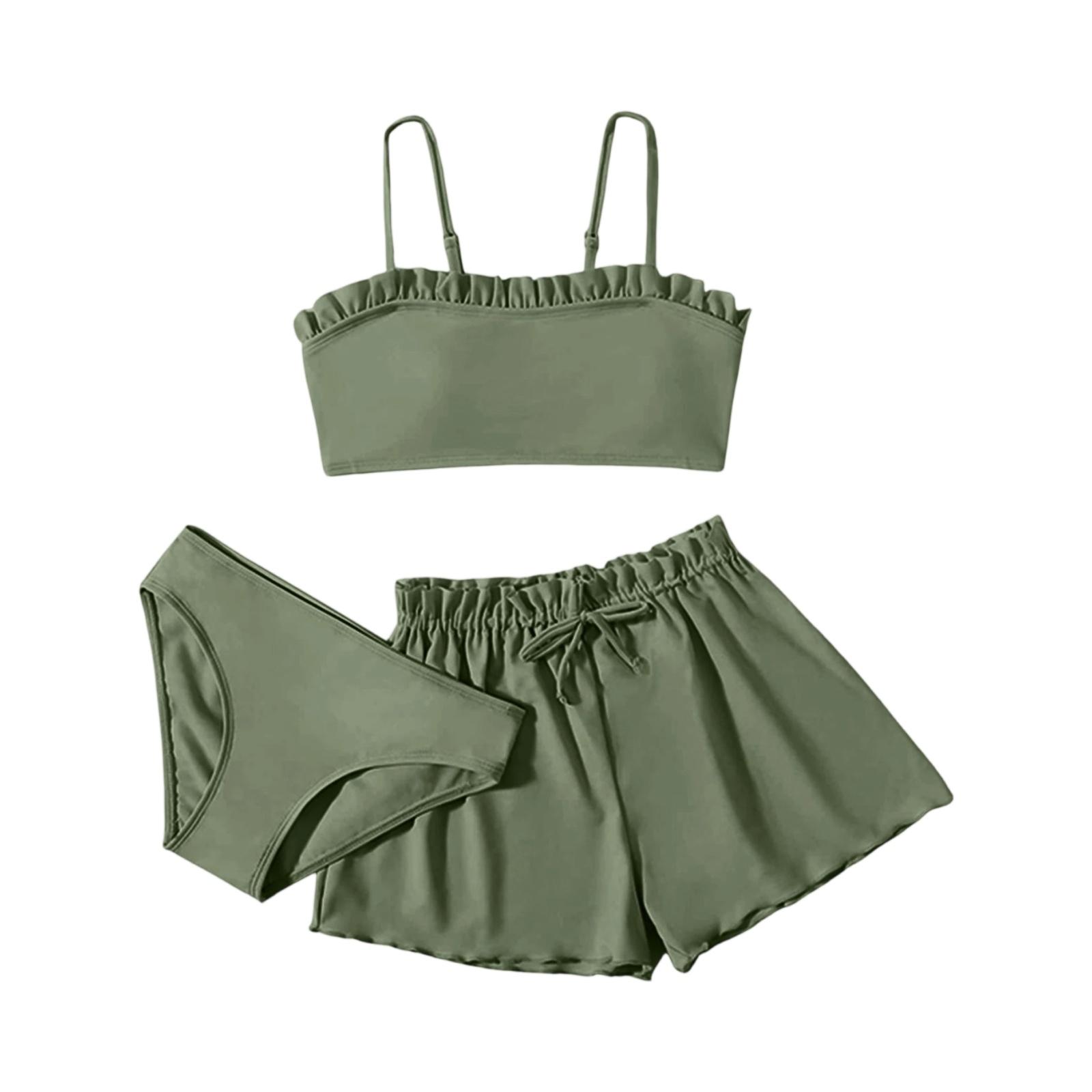 

Комплект бикини для девочек - Подростковый купальник раздельный верх и низ 130 армия зеленый