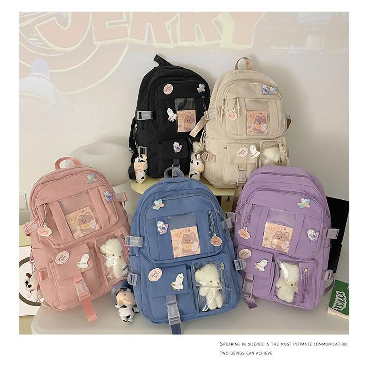 Junior high school schoolbag backpack girl cute bear doll backpack large capacity sweet student schoolbag