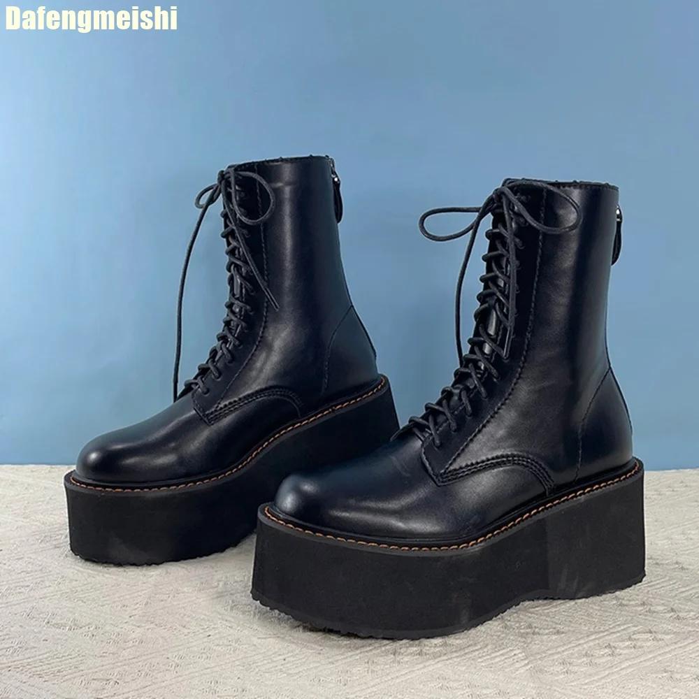 Móda 2025 Nejnovější Klínky Platforma Chelsea Boty Kulatá Špička Šněrovací Kotníkové Boty Zadní Zip Černá/hnědá Smíšená Barva Gotické Krátké Boty