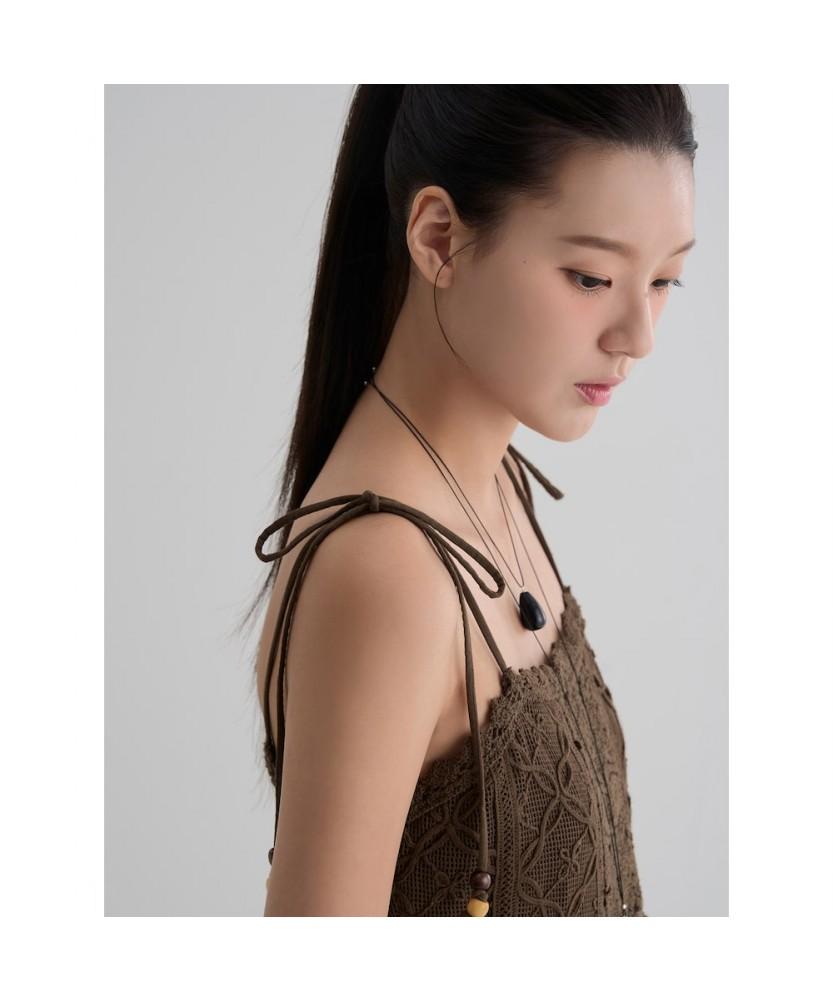 8SECONDS Lace Contrast Sleeveless Long Dress Brown