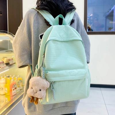 Zippered Inner Pocket for Women Solid Backpacks Casual Large Capacity Flap Bags Soft Canvas