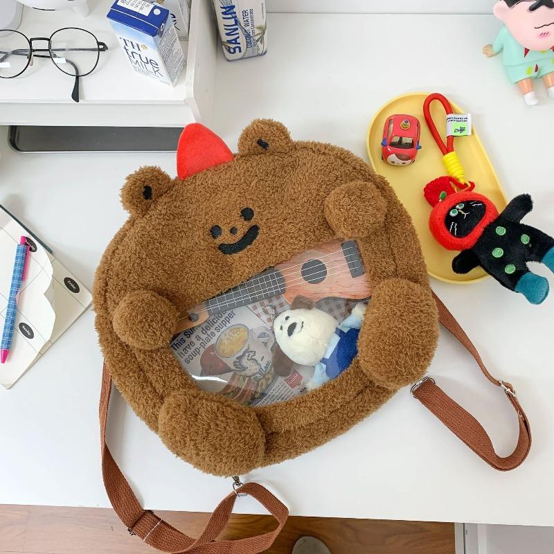 

Cartoon brown bear plaid large capacity two-dimensional girl heart backpack storage cute cartoon bag темно-коричневого