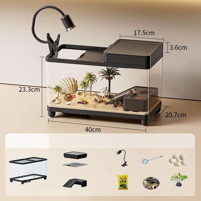 

Hermit Crab Breeding Tank Landscaping Terrariums Small Villa Climbing Pet Box with Climbing Platform Bottom Drainage Turtle Tank чёрный