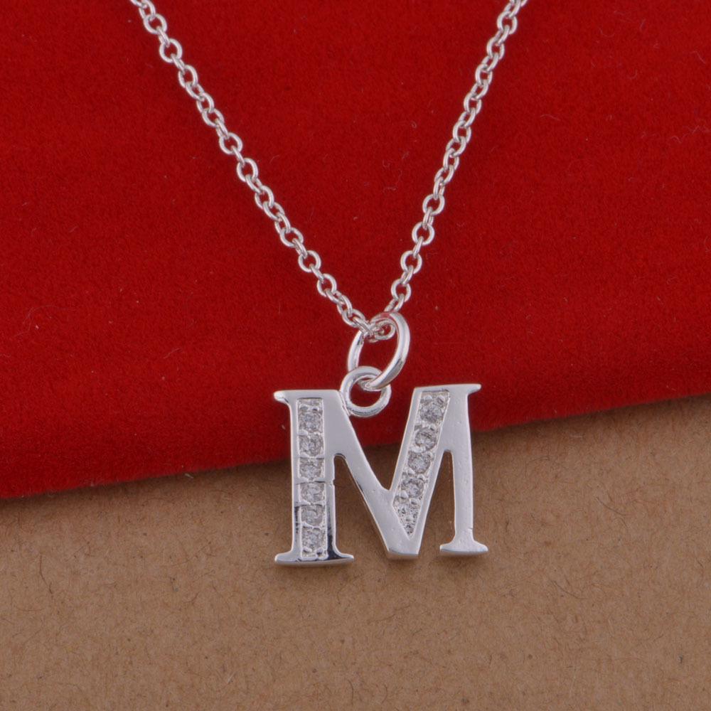 

Покрытое серебром 925 пробы корейское ожерелье с буквой M