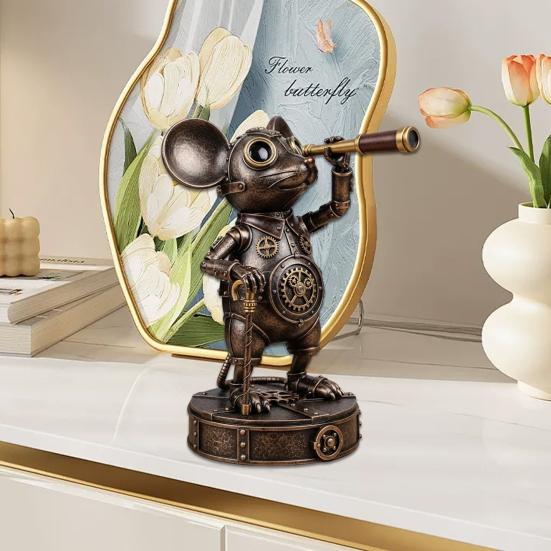 Steampunk Animal Explorer Statue Vintage Animal Desk Figurine Animal Sculpture with Gear