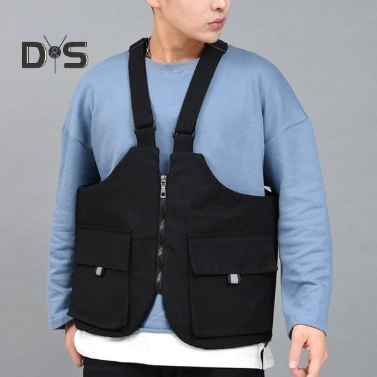 Summer Casual Waistcoat Bag Adjustable Shoulder Straps Solid Color Vest Bag Pockets Zipper Placket Outdoor Shoulder Backpack