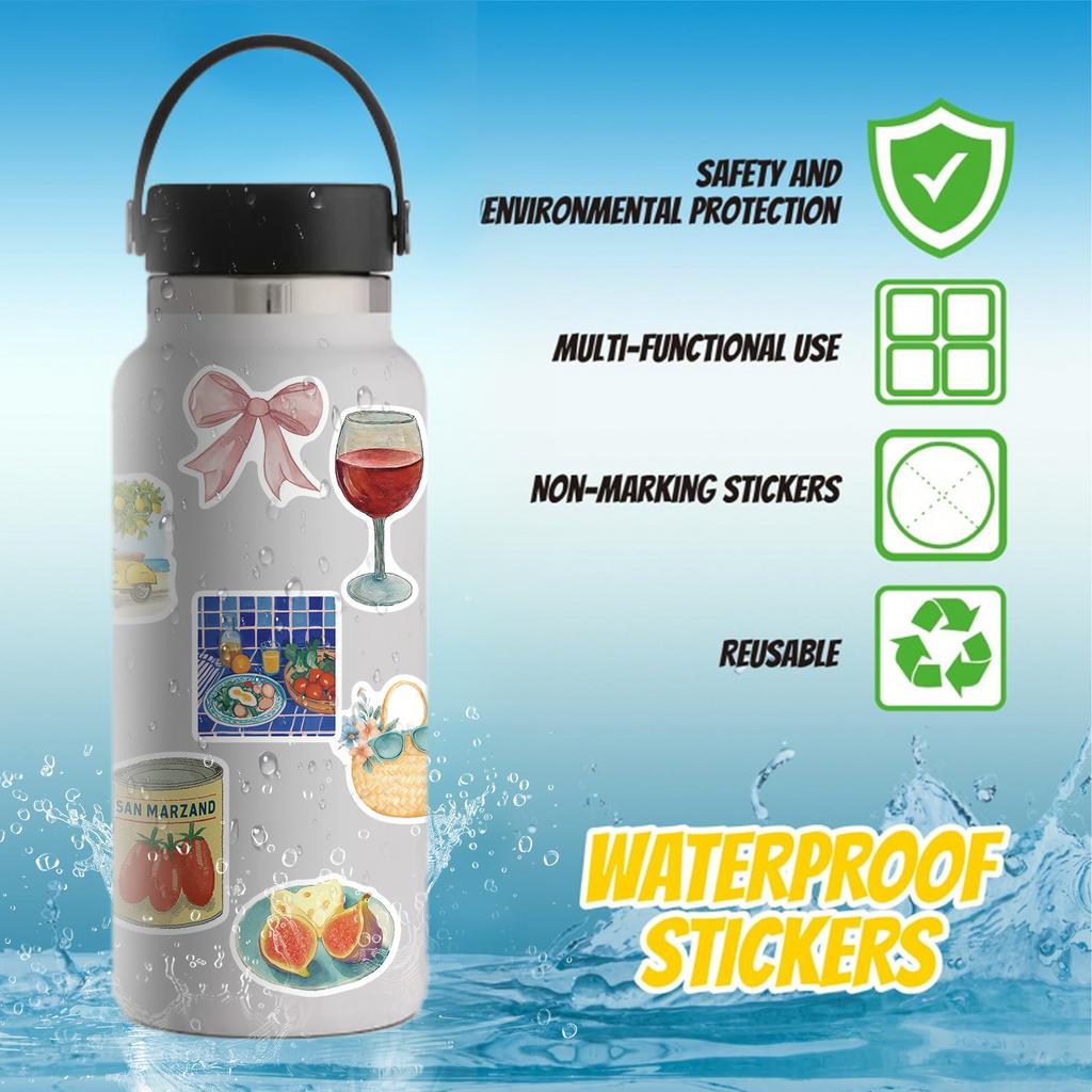 54 Pieces of Charming Graffiti Stickers Featuring Food, Fruits, Elements for A Journal, Water Bottle, and Suitcase Stickers