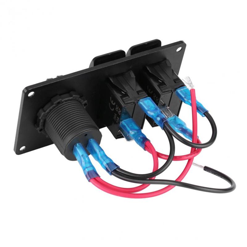 2-Gang Blue LED Rocker Switch Panel Circuit Breaker Dual USB Charger Car Truck