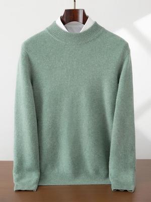 Men's High Neck Cashmere Sweater - Long Sleeve, Solid Color, Loose Knit Pullover for Autumn & Winter