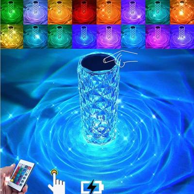 Lampada da tavolo in cristallo a 16 colori Luce di rosa Romantica atmosfera di diamante Luce USB Touch Luce notturna per la decorazione della festa della scrivania della camera da letto