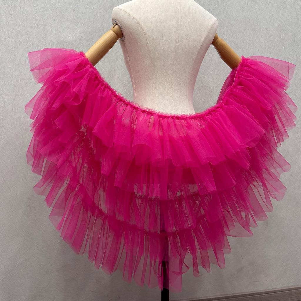 Damen mehrlagiger unregelmäßiger Stufen-Tüll-Shrug mit abnehmbarem Perlenband, Puff-Fellärmel-Umhang, Braut-Hochzeits-Cover-Up für Fotoshooting, Party, Cosplay