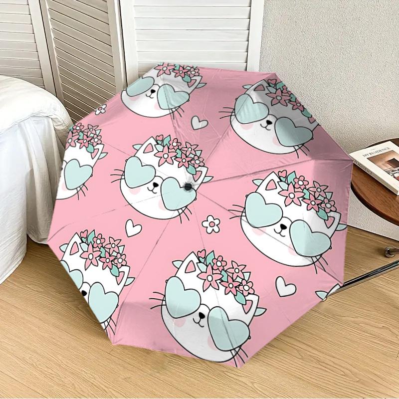 

1PC Floral Cats Automatic 8-Bone Folding Umbrella - Durable Polyester & Iron Frame,Userfriendly Operation yy250929153