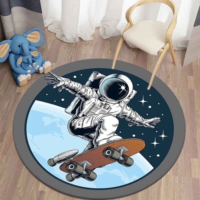Niedlicher Astronaut Runder Teppich Cartoon Bereichsteppiche für Büro Wohnzimmer Weicher Badezimmerteppich Schlafzimmer Fußmatte Rutschfeste Innenbodenmatte