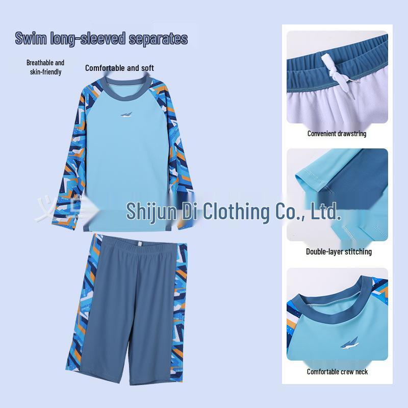 Kids 2026 Long Sleeve Sun Protection Quick-Dry Two-Piece Swimsuit for Boys - Teen Summer Swim Set 160