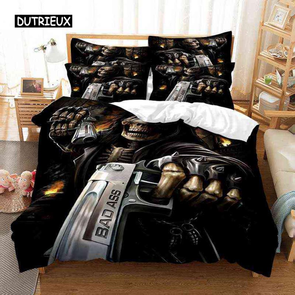 Skalle Dynetrekksett Twin Size Mikrofiber Oransje Ildskalle Sengetøy Barn Gutter 3D Skalle Design Mykt Komfortabelt Dundyne Trekk