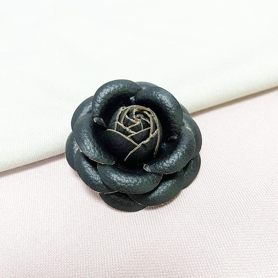 Elegant French Camellia Leather Brooch: High-Grade Flower Pin for Luxurious Style