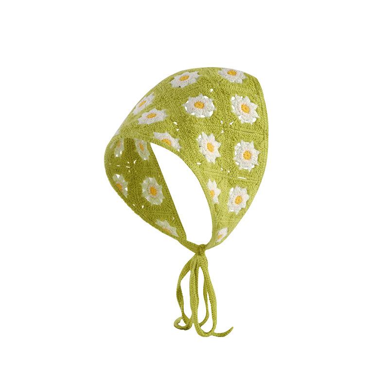 Headscarf summer women's pastoral triangle scarf literary retro crochet triangle scarf hat Y2K hot girl girl children hollow bud