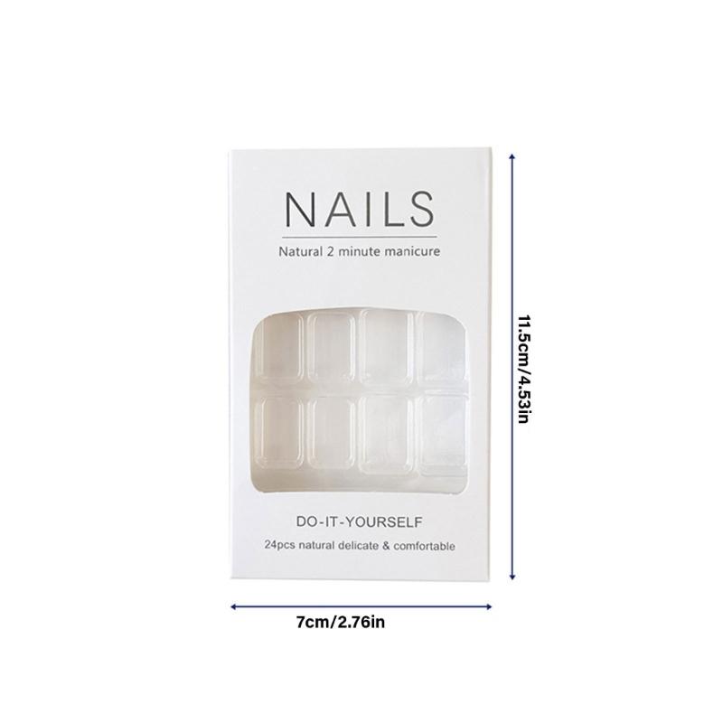 24Pcs Omber Glossy Press On Nail Short Square Fake Nail,Artificial Acrylic Nail French Full Cover False Nail In 12 Sizes
