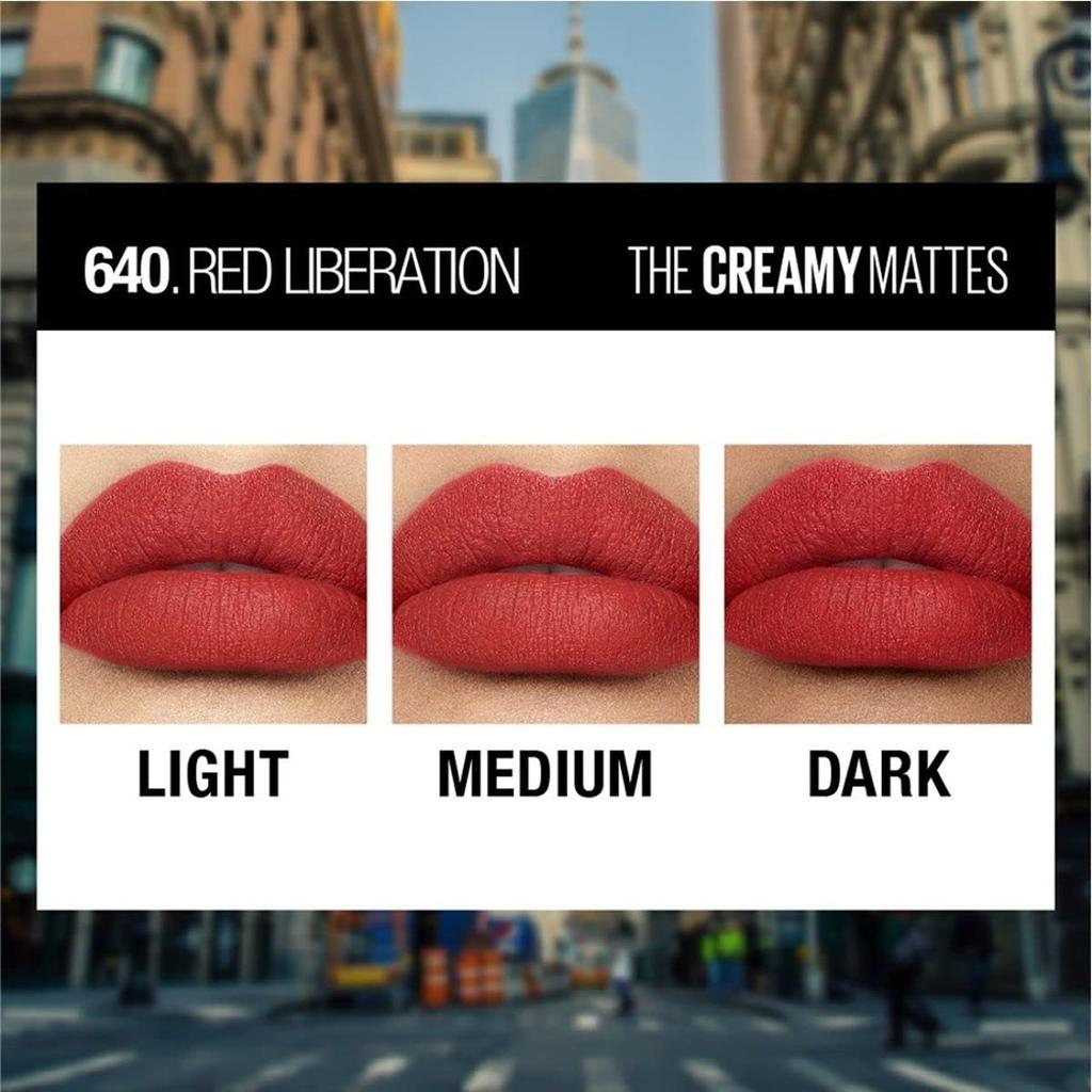 Maybelline New York Matná rtěnka 3,9g 640 Red Liberation Krémová Hydratační Dlouhotrvající Výrazná barva na rty