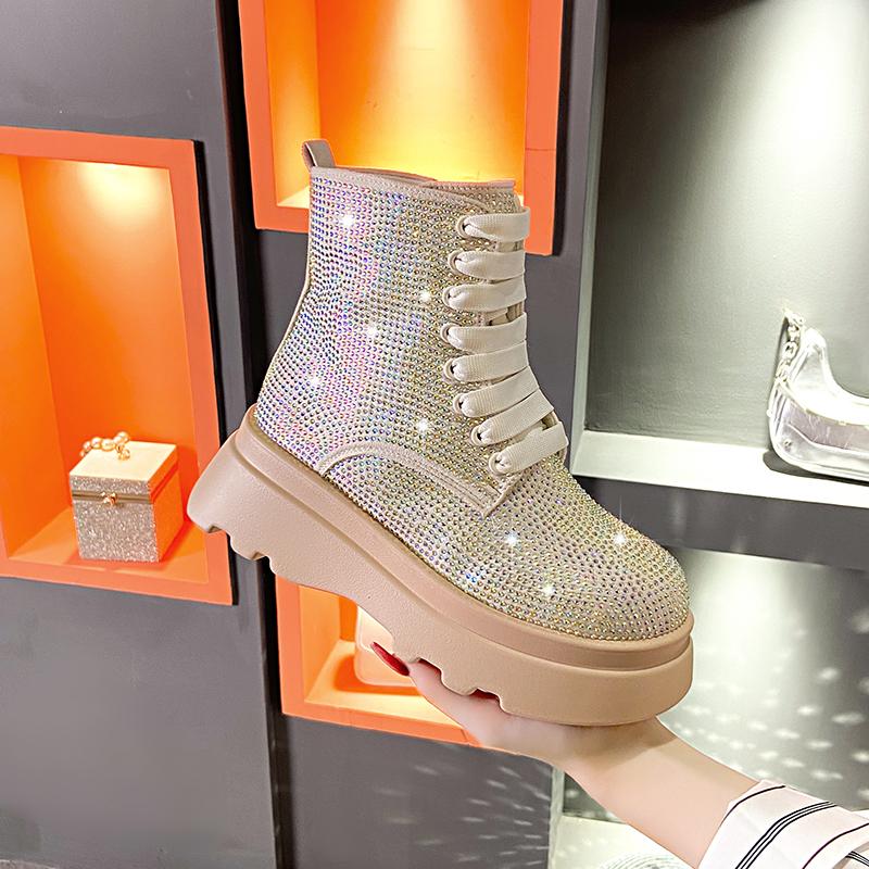 Fashion New Fashionable Shining Luxury Women's Boots Thick Plush Platform Women's Ankle Boots Winter Designer Water Diamond Warm Shoes