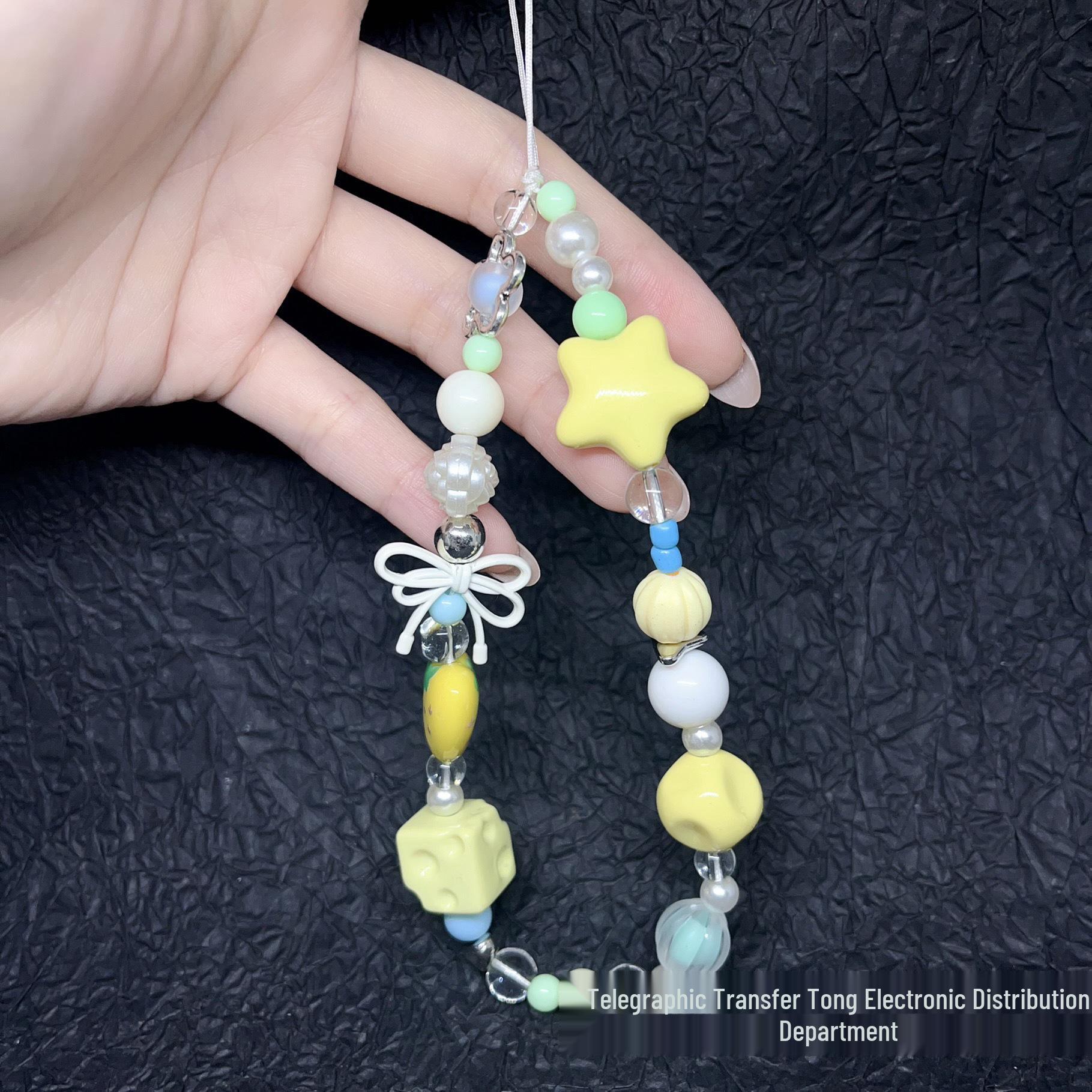 

Black Ins Style Children s Strawberry Star Pendant Phone Chain - Fun, Handmade DIY Bead Rope