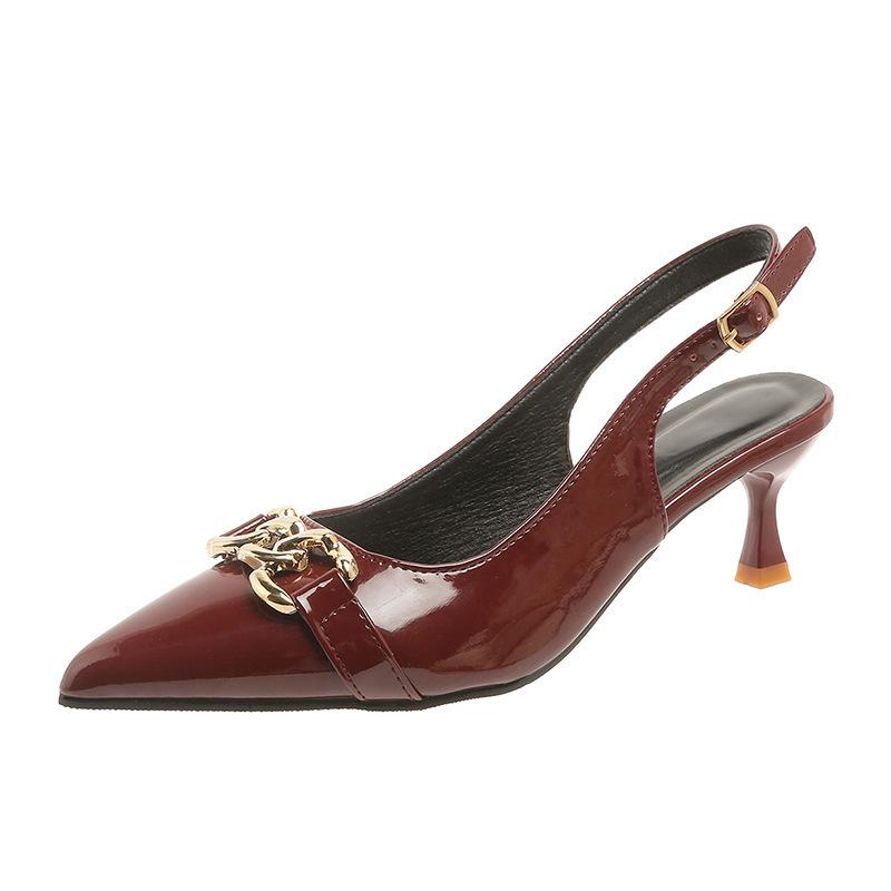 

2025 новые большие размеры остроносые сумки голова полые пряжка-одна слово женская мода босоножки на высоком каблуке 42 бордовый