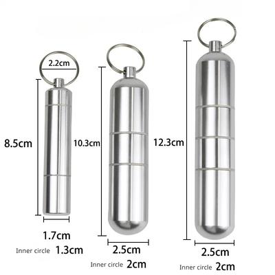 1pc Estojo de Cigarros Impermeável Alumínio Liga Prata Porta Cápsulas de Pílulas Palitos de Dente com Chaveiro Presente Masculino