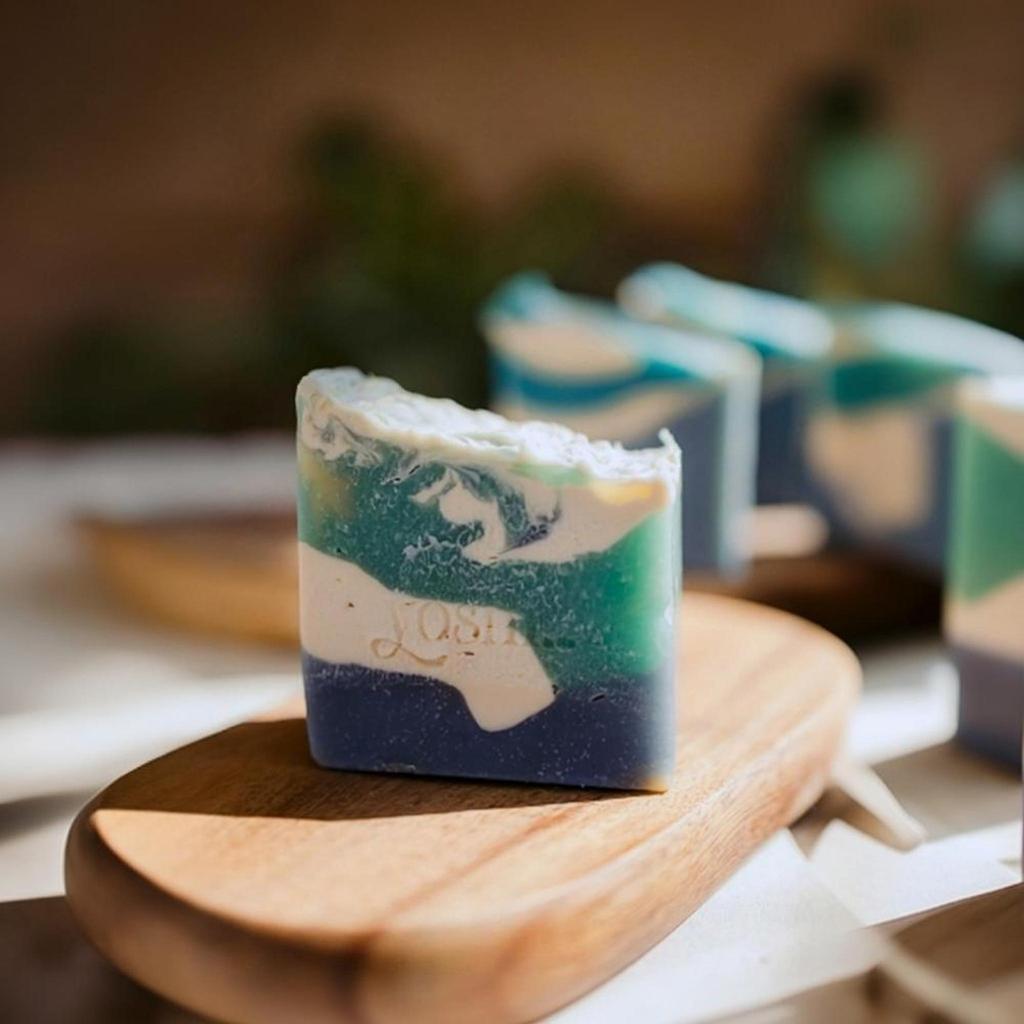Ocean Fresh Spirulina Soap Gift Set | Handmade Unisex Cold Process Bath Soap with Shea & Mango Butter, Vegan Natural Soap Bar, 100g
