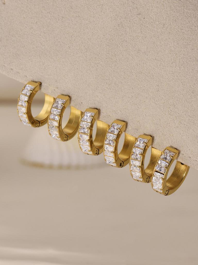 Qiong Yao European Style Rhinestone Hoop Ear Cuff, 18K Gold-Plated, Luxury Stainless Steel Earrings, Fade-Resistant.