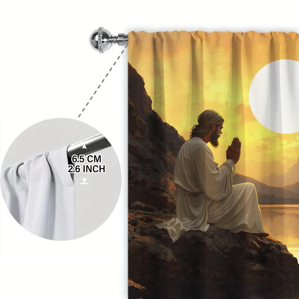 Künstlerische Paneele Aufgehende Sonne Jesus Osten Halbvorhang Halb Geeignet Haus Dekorative Vorhänge Lichtblockierend Hergestellt Aus Polyester