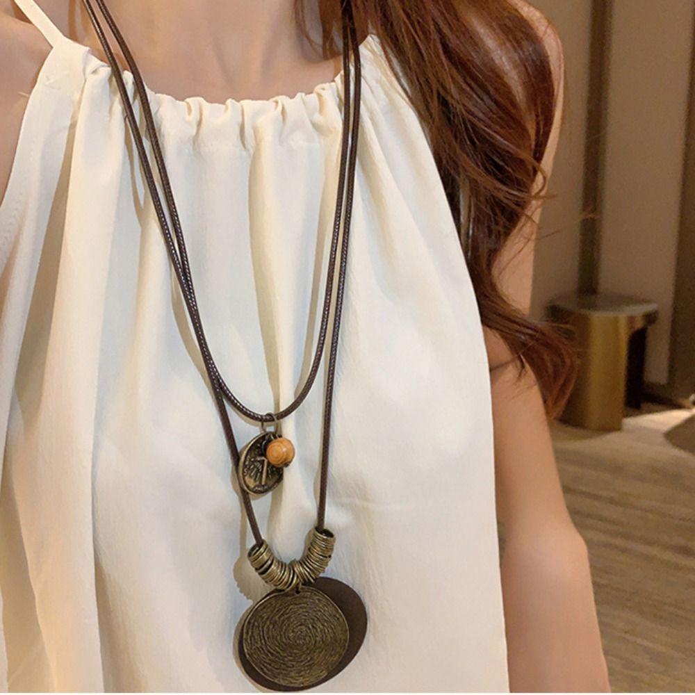 Geometric Shape Long Sweater Chain Tassel Bohemian Style Necklace  Gift