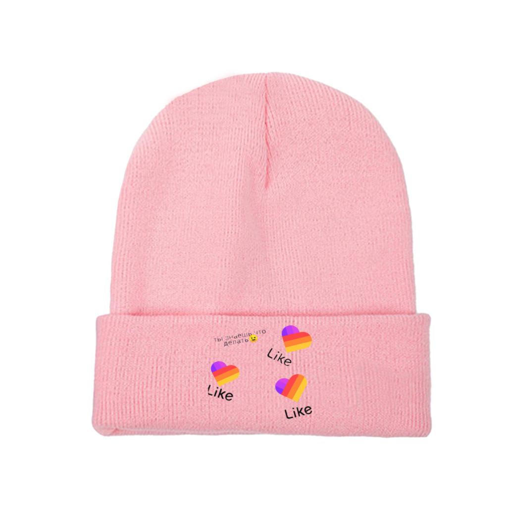 Likee App Logo Likee Heart Rainbow Graffiti Knitted Hat Women's Unisex's Beanie Winter Hats Polyester  Warm Melon Cap