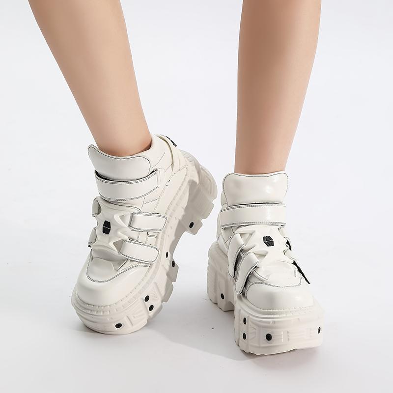 Gothic Ankle Rock Boots  New Punk Style Women Shoes Lace-up White Platform Shoes Woman Metal Decor Woman Sneakers