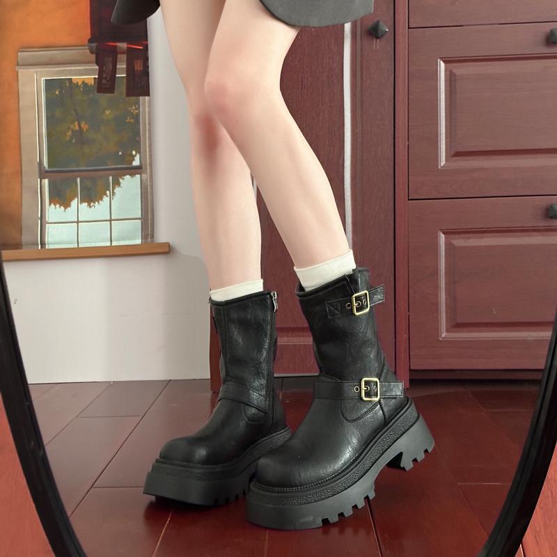 Fashion Winter Platform Women Thigh High Boots Fashion Belt Buckle Long Booties Vintage Square Low Heels Ladies Shoes