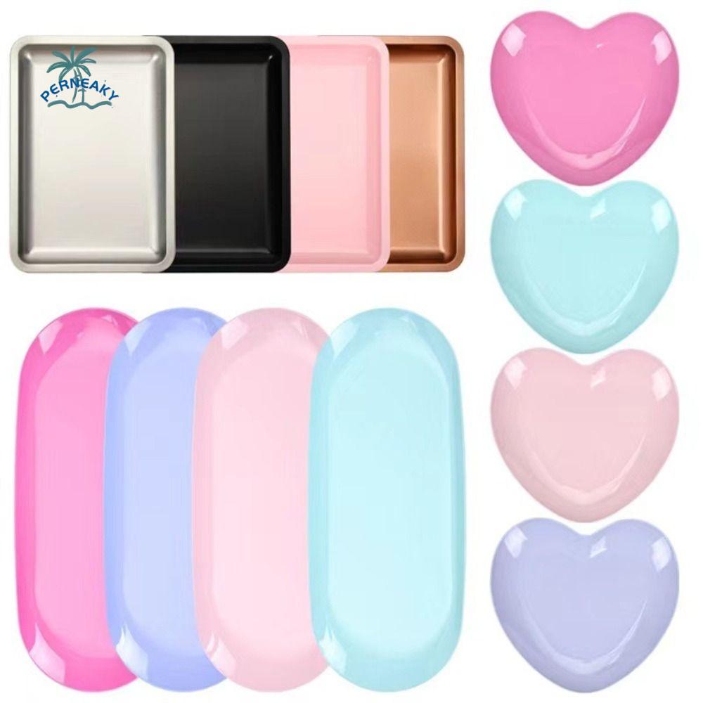 Stainless Steel Nail Tool Storage Tray False Nails Dish Tools Solid Color Nail Rhinestones Storage Tool Love Heart Shape