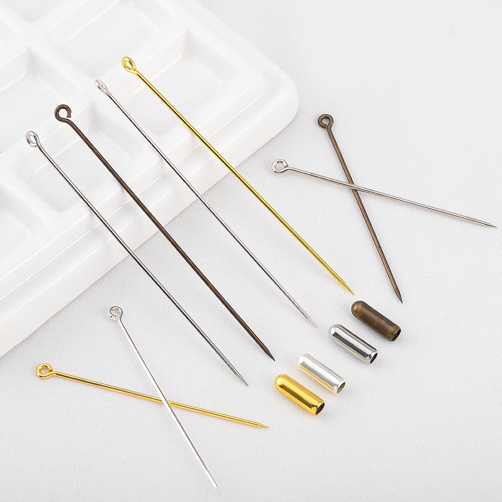 20pcs/lot 50/70mm Stick Metal Brooch Base Pin Safety Stopper Needle for DIY Lapel Badges Hat Jewelry Making Accessories Supplies