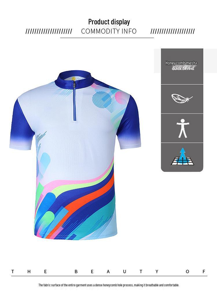 Unisex Quick-Dry Mesh Half-Zip Badminton & Tennis Competition Shirt with Custom Print