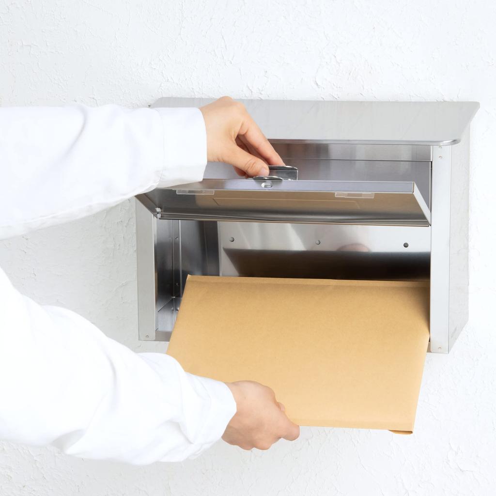 GREEN LIFE Stainless Steel Mailbox in Fits A4 Size Items and Compatible with Padlocks PS-30H Wall-Mounted (Made Japan) -