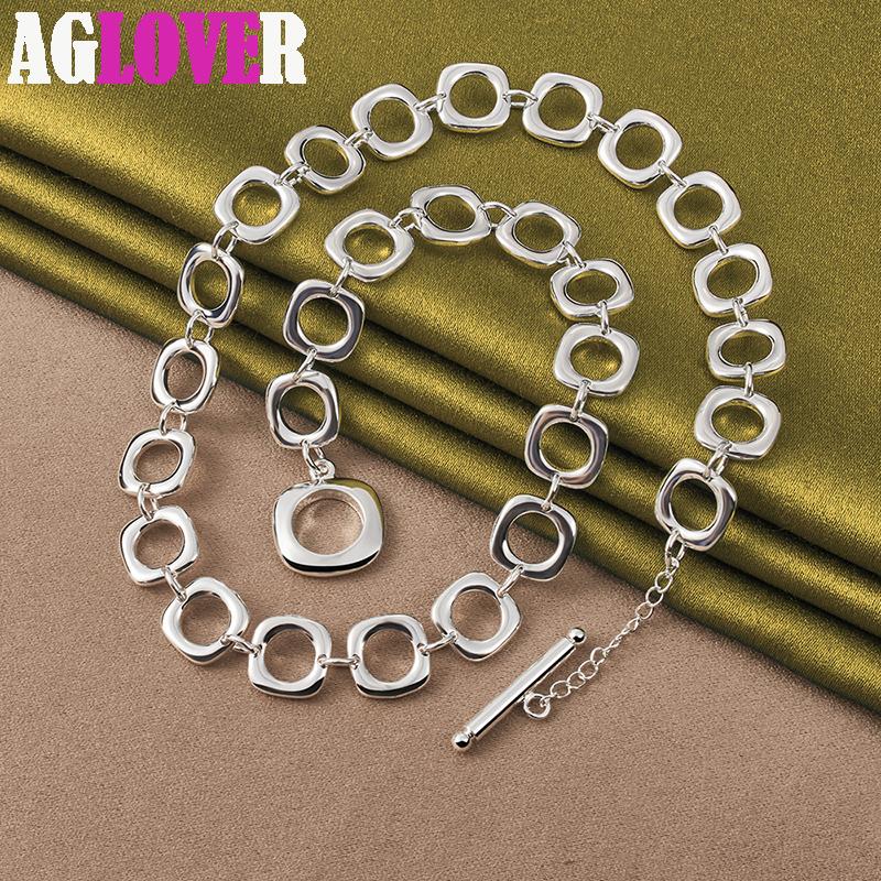 925 Sterling Silver fyrkantig rund kedja halsband smycken