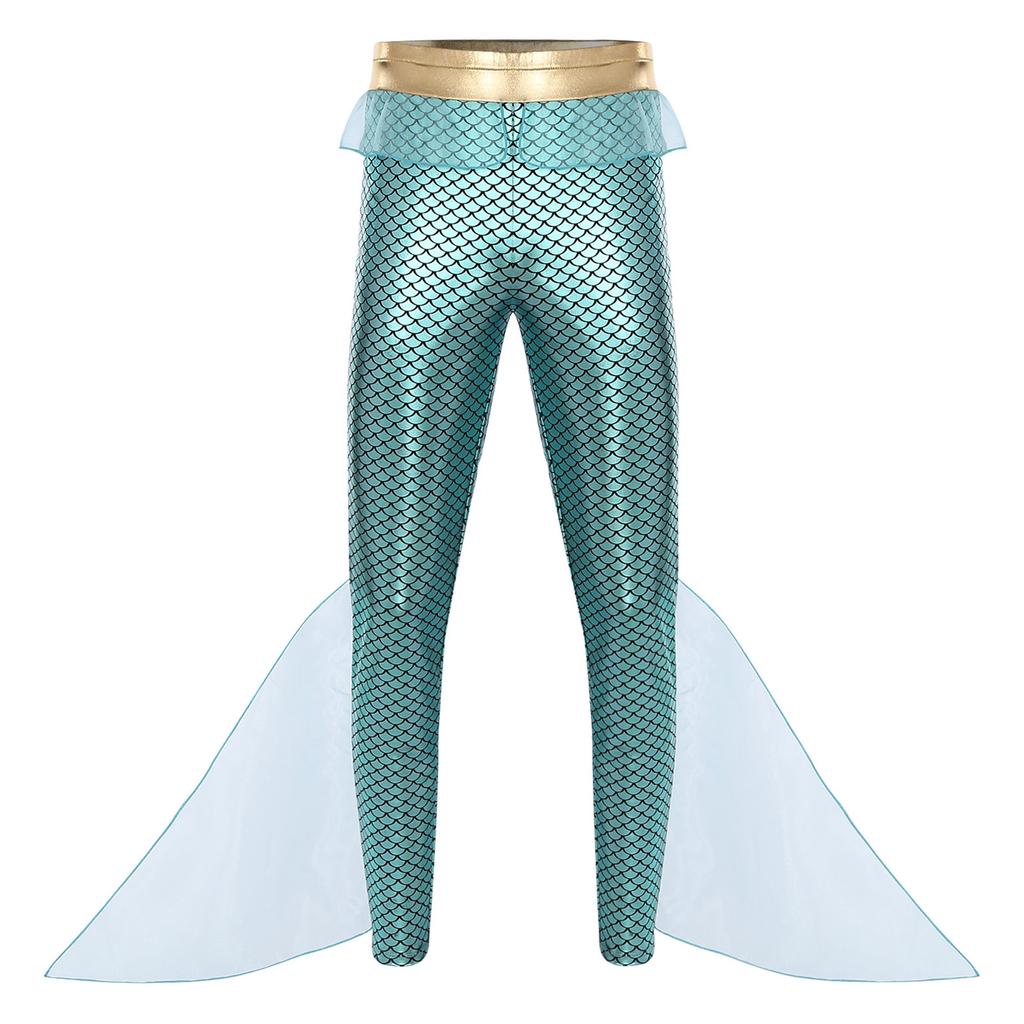 Men's Fishscale Print Leggings - Shiny Mermaid Pants with Elastic Waist for Halloween & Sea King Cosplay