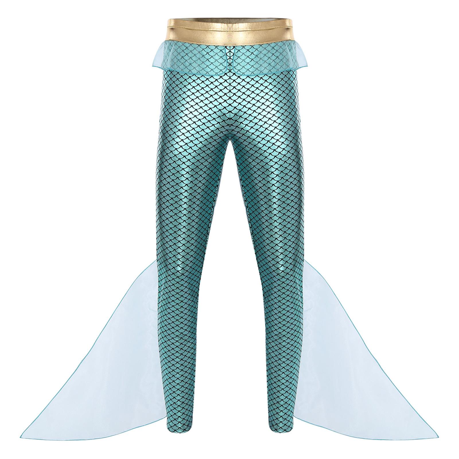

Mens Mermaid Pants King of the Seas Costume Elastic Waist Metallic Shiny Fishscale Print Tights Leggings S м ята зелений колір